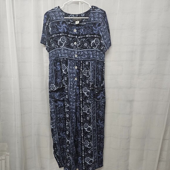 Molly Malloy Blue Floral Jumpsuit Cropped Cottagecore Boho 10P - Picture 9 of 12